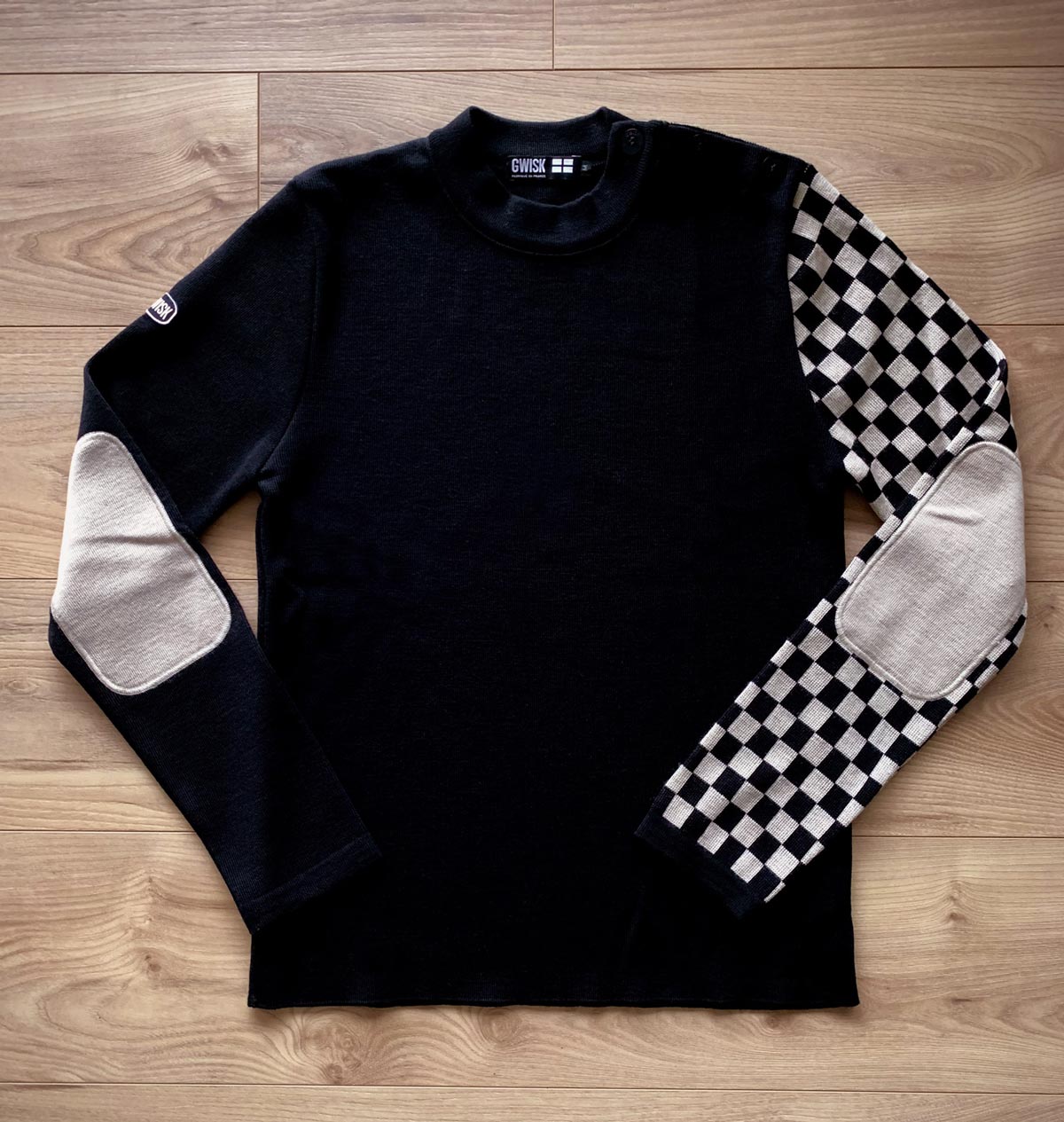 Pull "Chill" noir damier sable. Laine mérinos confortable et durable