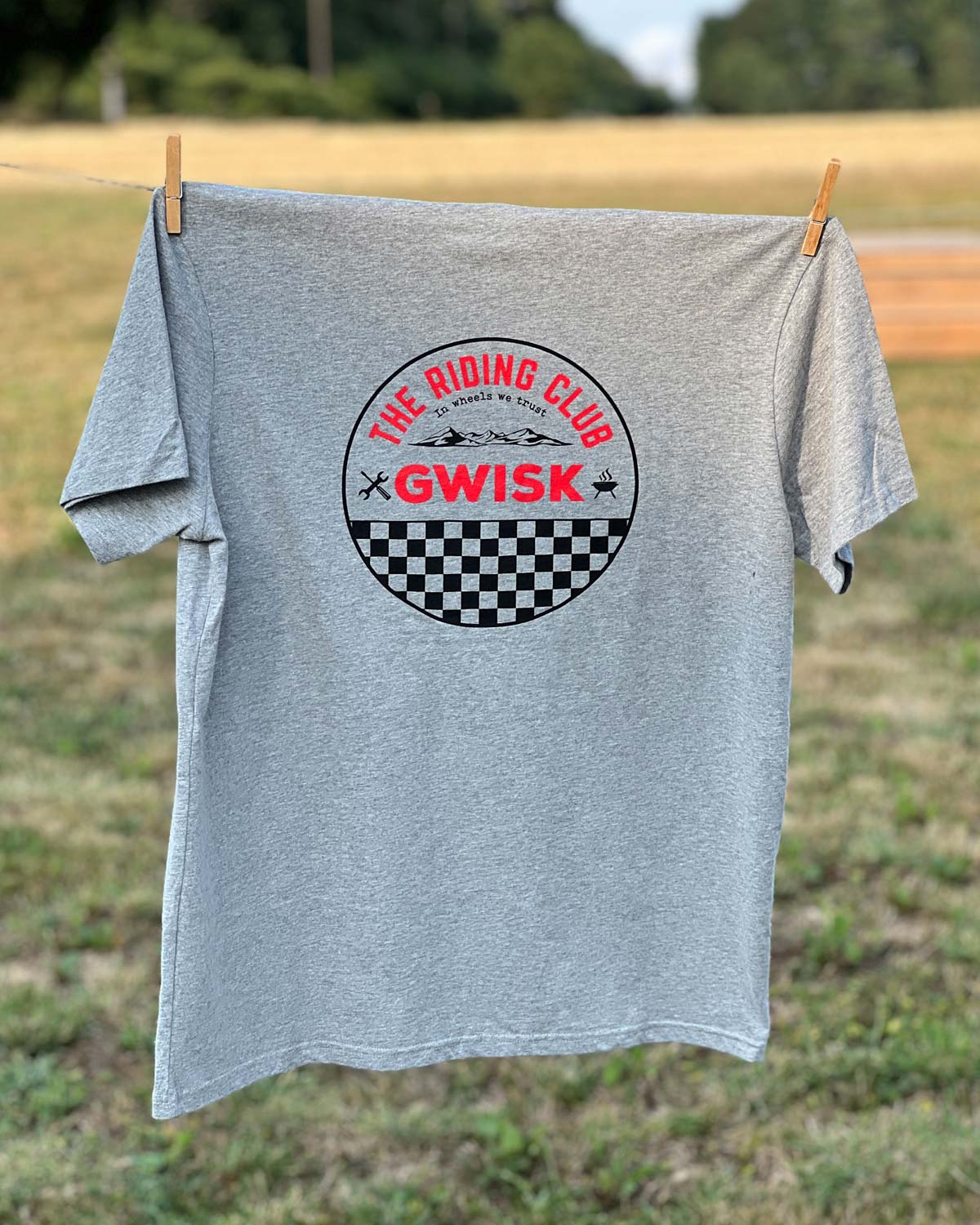T-Shirt Riding Club gris chiné print noir et rouge