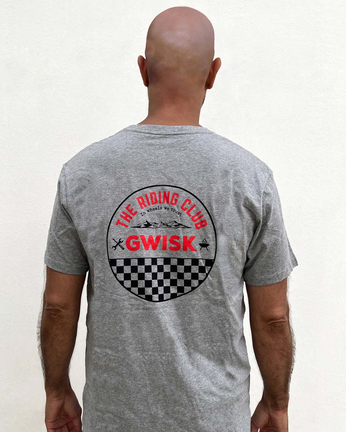 T-Shirt Riding Club gris chiné print noir et rouge